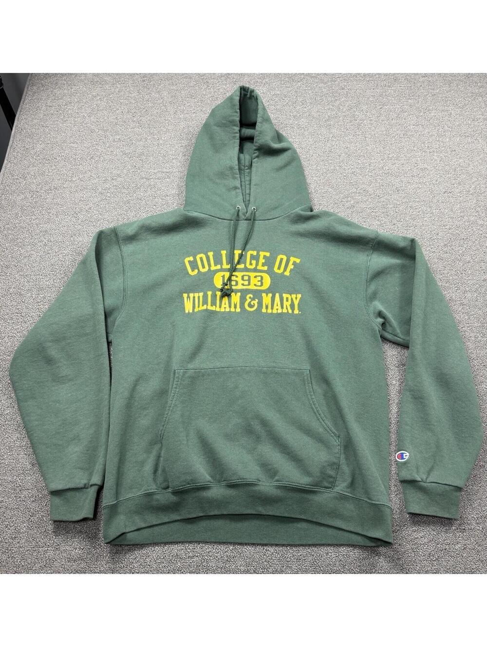Vintage William & Mary University Green Champion Hoodie Mens Large Academia - Picture 1 of 6